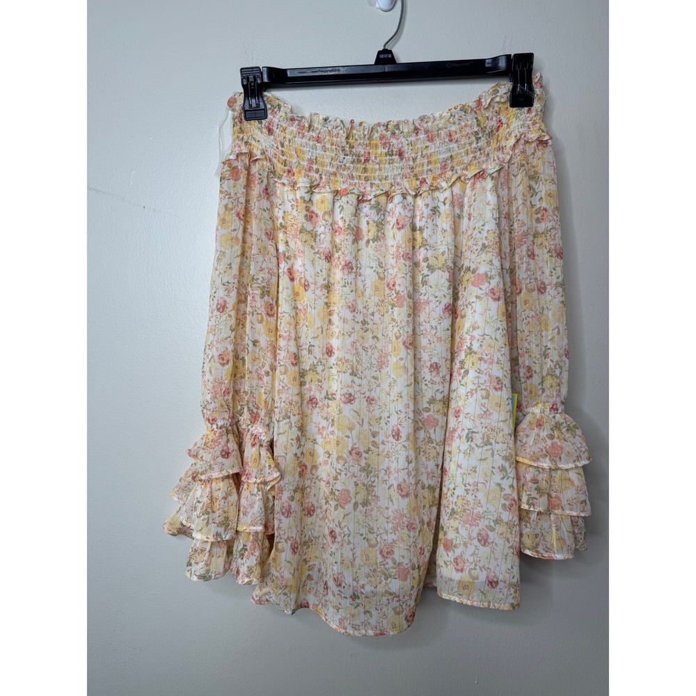 CeCe Off The Shoulder Floral Ruffle Blouse‎ Pineapple Slice Yellow